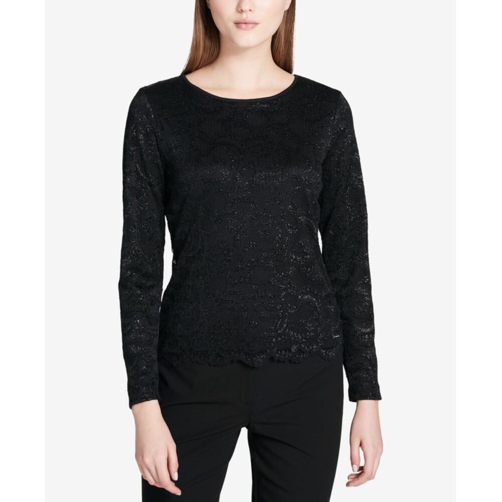 Calvin Klein Metallic Lace Long Sleeve Top